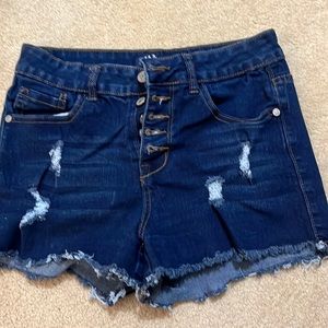 Button Fly Ripped Jean Shorts Size: Kids Large Color: Blue
